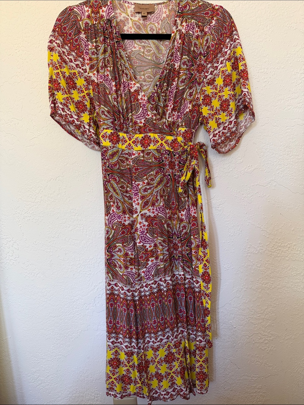 Paisley Wrap Midi Dress in Yellow and Red